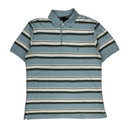 Tommy Hilfiger Striped Polo Shirt - Large Blue Cotton