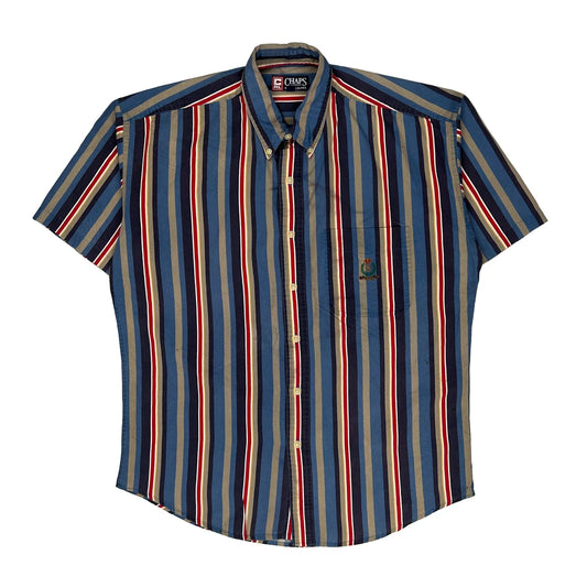 Chaps Ralph Lauren Striped Short Sleeve Shirt - Medium Blue Cotton