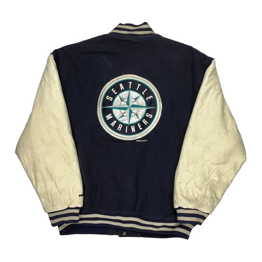Seattle Mariners Puma Mlb Varsity Jacket - Large Cream Leather