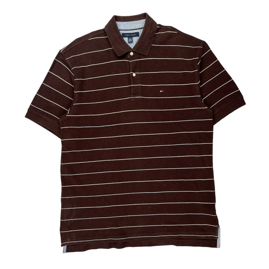 Tommy Hilfiger Striped Polo Shirt - XL Brown Cotton