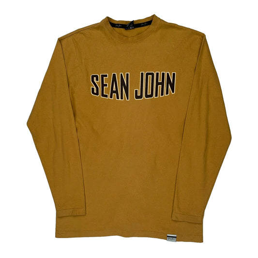 Sean John Spellout Long Sleeve T-Shirt - Medium Brown Cotton