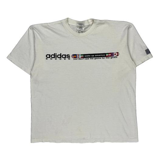 Soccer Adidas Graphic T-Shirt - Large White Cotton