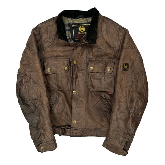 Belstaff Checked Leather Jacket - Medium Brown Leather