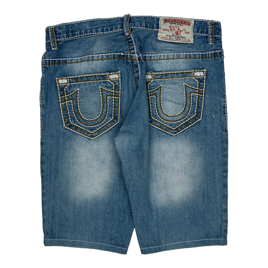 Vintage True Religion Contrast Stitch Denim Shorts - 33W 10L Blue Denim