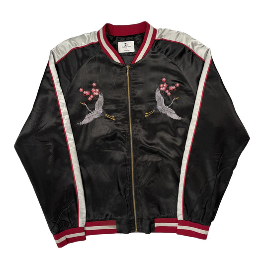 Standard Issue Graphic Souvenir Satin Varsity Jacket - XL Black Polyester