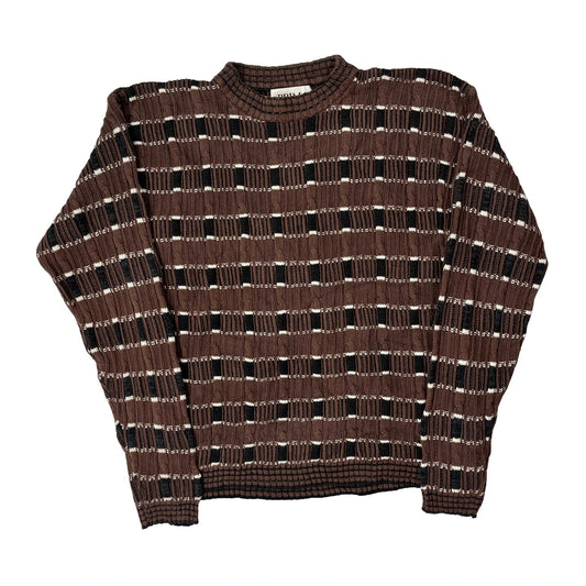 Vintage Unbranded Checked Jumper - Small Brown Cotton