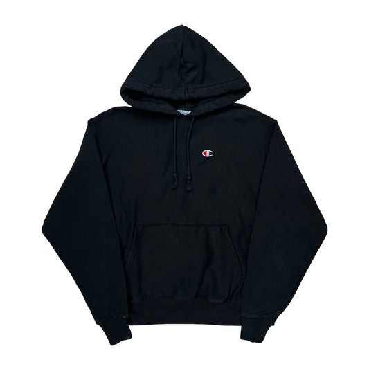 Vintage Reverse Weave Champion Hoodie - Large Black Cotton