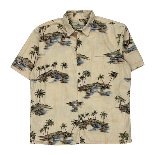 Original Island Wear Island Shore Floral Hawaiian Shirt - Large Cream Cotton