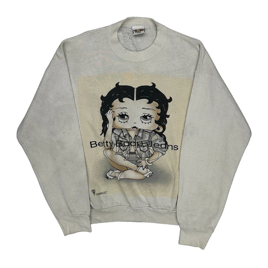 Vintage Betty Boop Jeans Looney Tunes Cartoon Sweatshirt - Large White Cotton