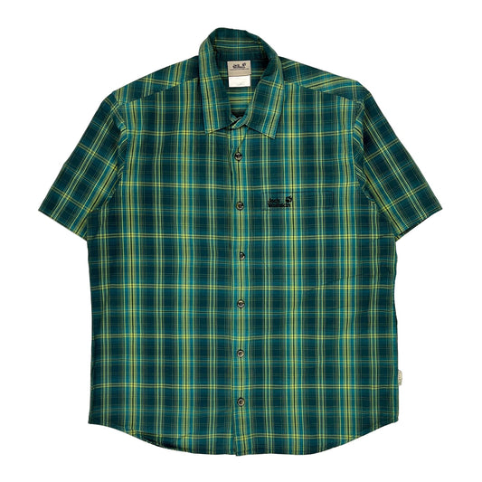 Jack Wolfskin Checked Short Sleeve Shirt - Medium Green Cotton