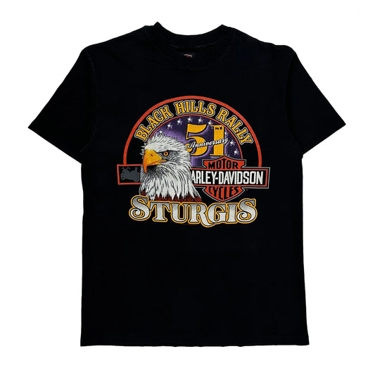 Vintage Black Hills Rally Harley Davidson Graphic T-Shirt - Large Black Cotton