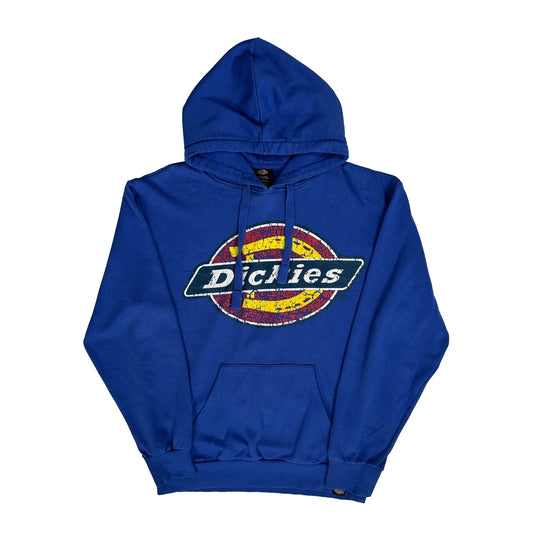 Vintage Dickies Graphic Hoodie - Small Blue Polyester Blend