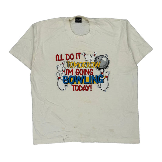 Bowling Screen Stars Single Stitch T-Shirt - XL White Cotton Blend