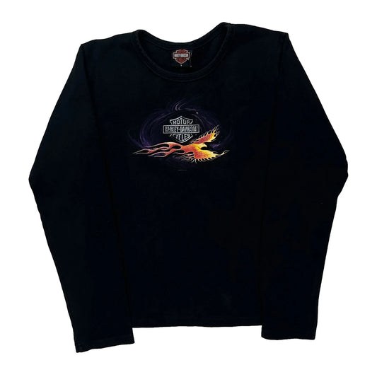 Harley Davidson Graphic Long Sleeve T-Shirt - Large Black Cotton