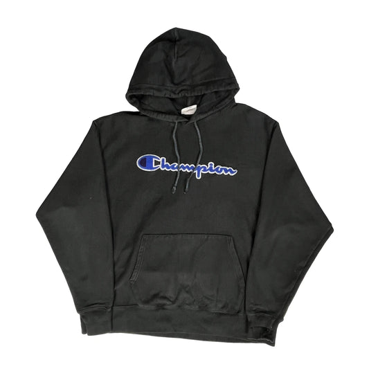 Vintage Reverse Weave Champion Spellout Hoodie - XL Black Cotton