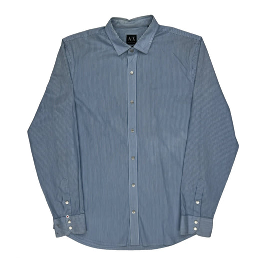Vintage Armani Exchange Slim Shirt - Large Blue Cotton