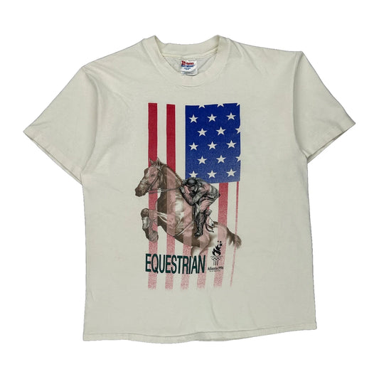 Equestrian Hanes Graphic T-Shirt - Large White Cotton