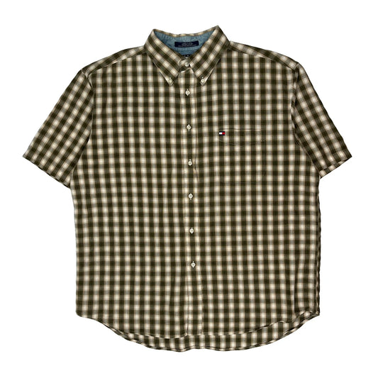 Vintage Tommy Hilfiger Checked Short Sleeve Shirt - XL Green Cotton