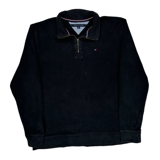 Tommy Hilfiger Collared 1/4 Zip - XL Black Cotton