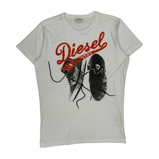 Vintage Diesel Graphic T-Shirt - Large White Cotton