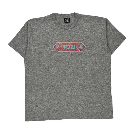 Single Stitch Fruit Of The Loom Graphic T-Shirt - XL Grey Cotton Blend
