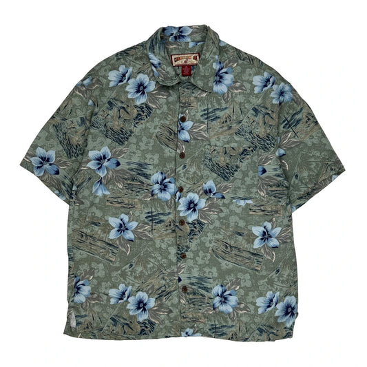 Caribbean Joe Floral Hawaiian Shirt - Medium Green Viscose