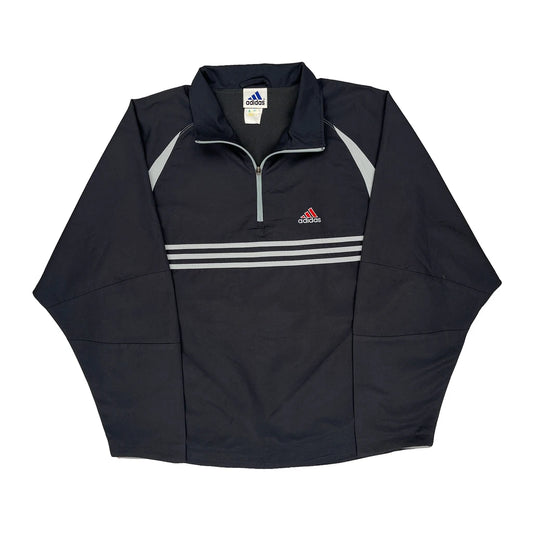 Vintage Adidas Striped Track Jacket - Large Black Polyester