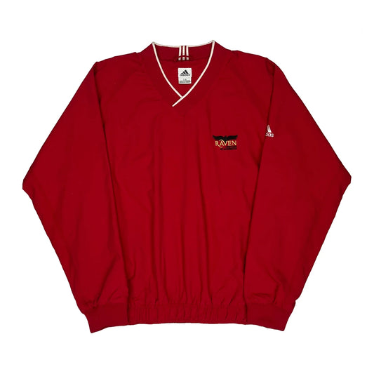 Vintage Raven Adidas V-Neck Windbreaker - Large Red Polyester