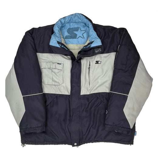 Vintage Starter Oversized Puffer - XL Blue Polyester