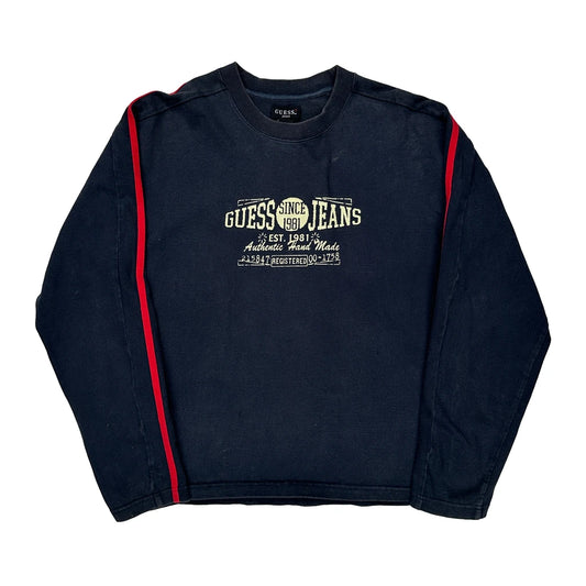 Guess Spellout Long Sleeve T-Shirt - Large Red Cotton