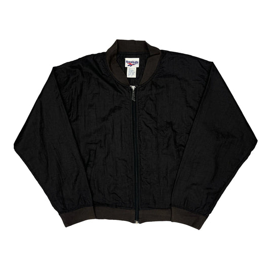 Vintage Reebok Bomber Jacket - Large Black Nylon