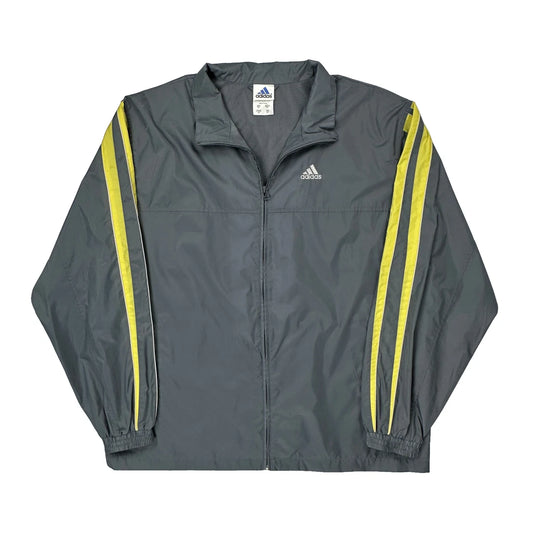 Vintage Adidas Striped Windbreaker - XL Grey Polyester
