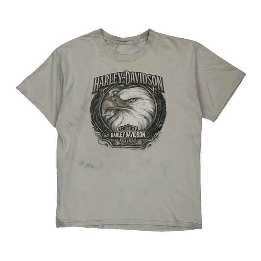 Clinton, Iowa Harley Davidson Graphic T-Shirt - Large Beige Cotton