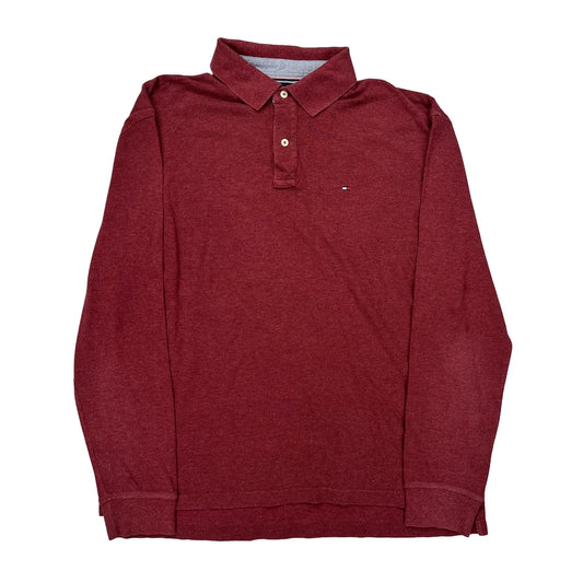 Tommy Hilfiger Long Sleeve Polo Shirt - XL Red Cotton