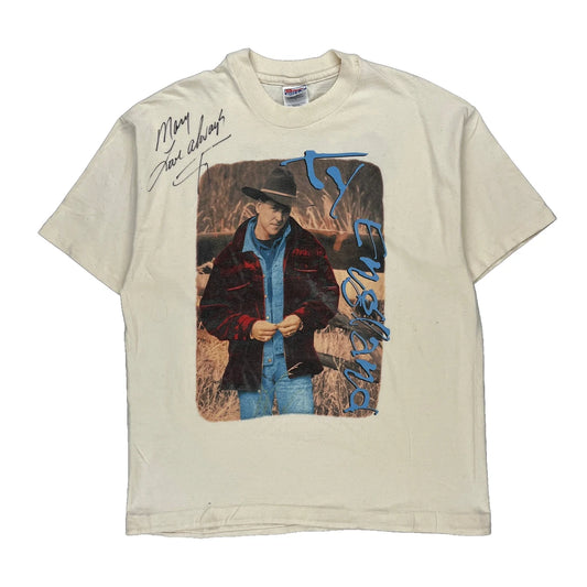 Ty England Across America Autographed Hanes Single Stitch T-Shirt - XL Cream Cotton