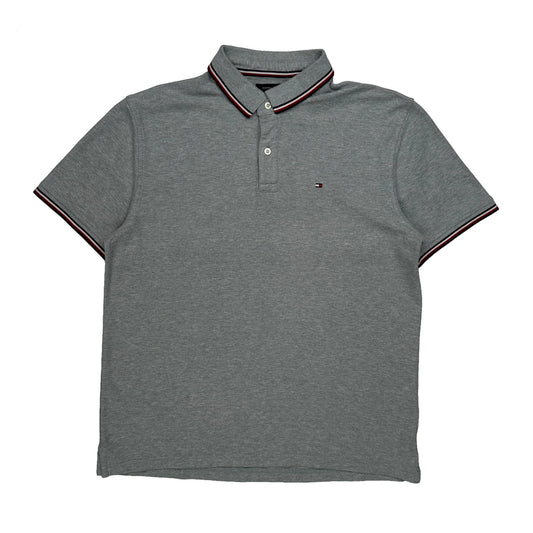 Vintage Tommy Hilfiger Striped Polo Shirt - XL Grey Cotton