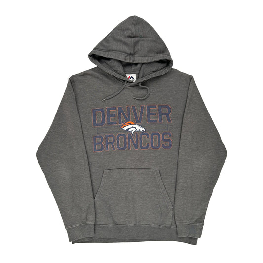 Denver Broncos Majestic Nfl Hoodie - Large Grey Cotton Blend