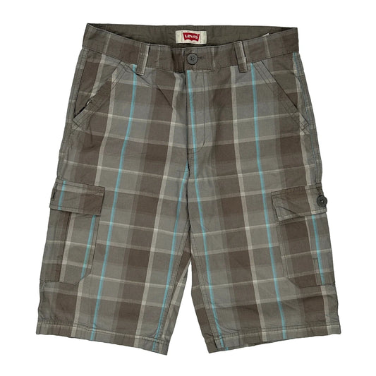 Levis Checked Cargo Shorts - 30W 11L Blue Cotton Blend
