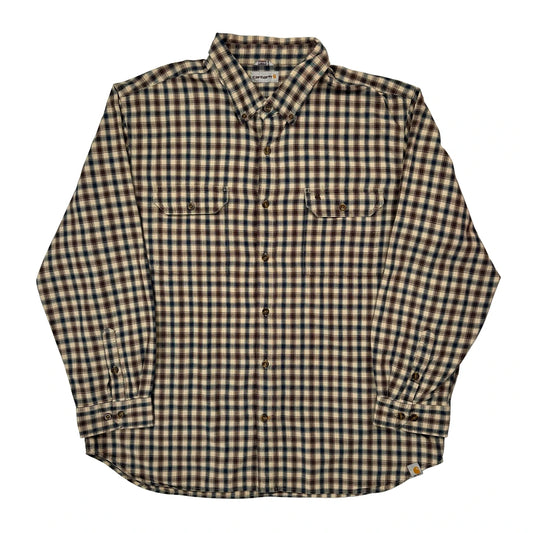 Carhartt Checked Flannel Shirt - XL Beige Cotton