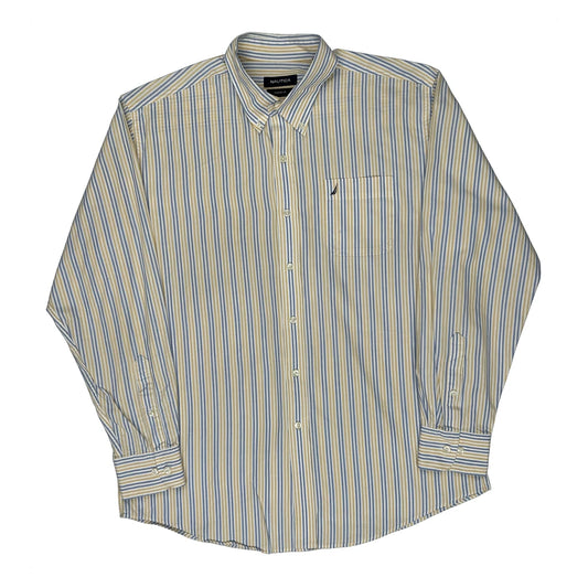 Vintage Nautica Striped Shirt - Large Yellow Cotton