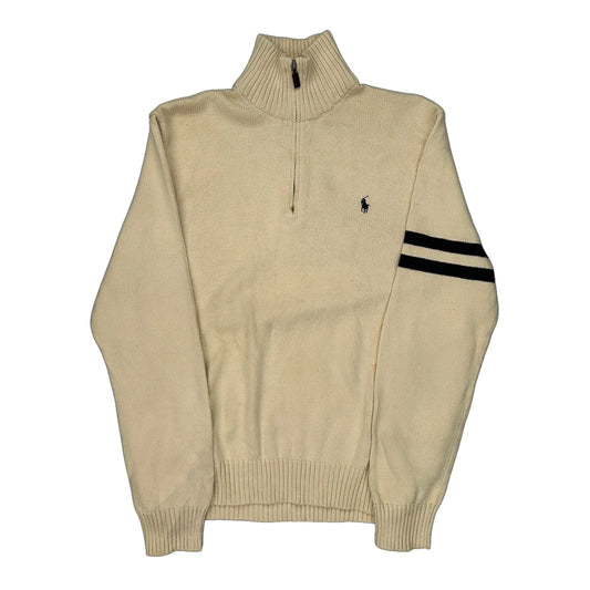 Polo By Ralph Lauren Striped 1/4 Zip - Large Black Cotton