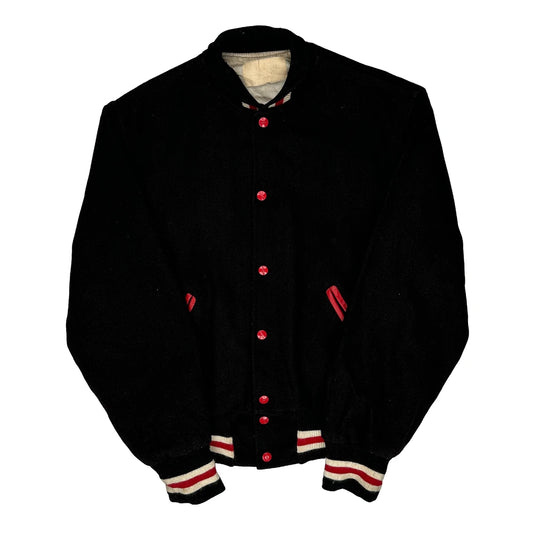 Vintage Unbranded Varsity Jacket - Small Black Wool Blend