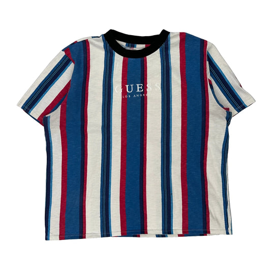 Guess Striped T-Shirt - Large Multicoloured Cotton