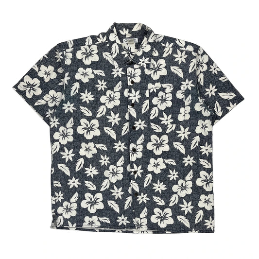 Cherokee Floral Hawaiian Shirt - Large Blue Cotton