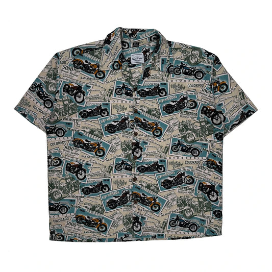Vintage Motorcycle Print David Carey Graphic Hawaiian Shirt - XL Multicoloured Cotton Blend
