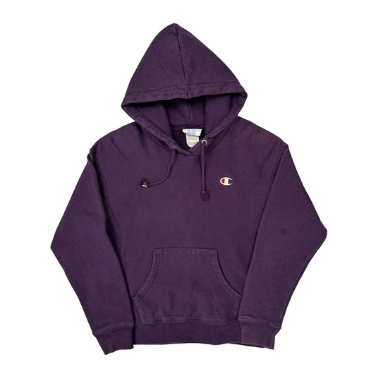 Vintage Champion Hoodie - Small Purple Cotton Blend