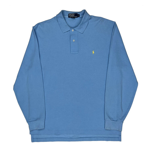 Vintage Polo By Ralph Lauren Long Sleeve Polo Shirt - Large Blue Cotton