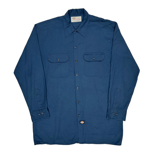 Dickies Tall Shirt - Large Blue Polyester Blend