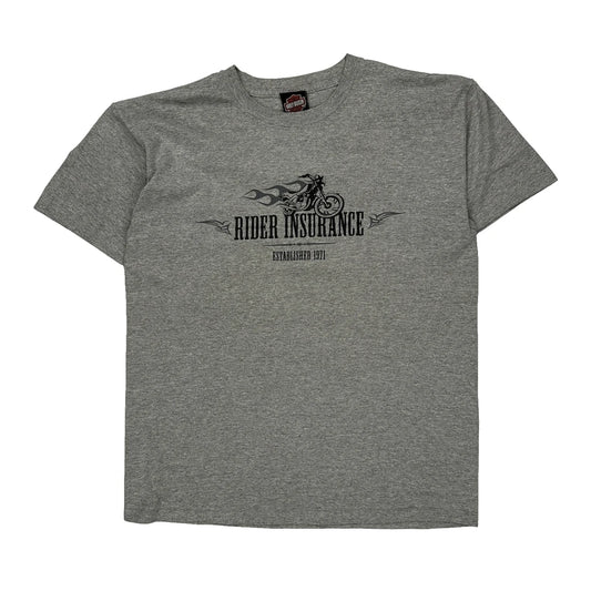Rider Insurance Harley Davidson Graphic T-Shirt - Large Grey Cotton