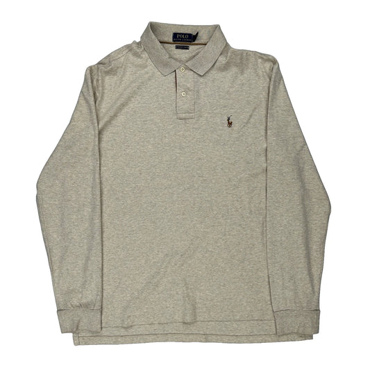 Pima Soft Touch Polo By Ralph Lauren Long Sleeve Polo Shirt - XL Beige Cotton